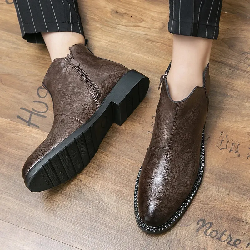 For Fashion Casual British Style Short Boot Side Zipper High-Top Shoes Men Man Classic Retro Leather Ankle Boots 240620_voghion.com