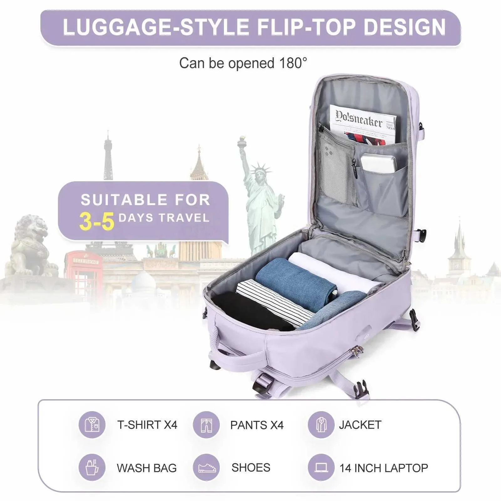 Reiserucksack für Frauen, Handgepäck, Laptop-Rucksack, flugzugelassen, Flugzeugtasche, Ryanair Business Lage Ba241116_voghion.com