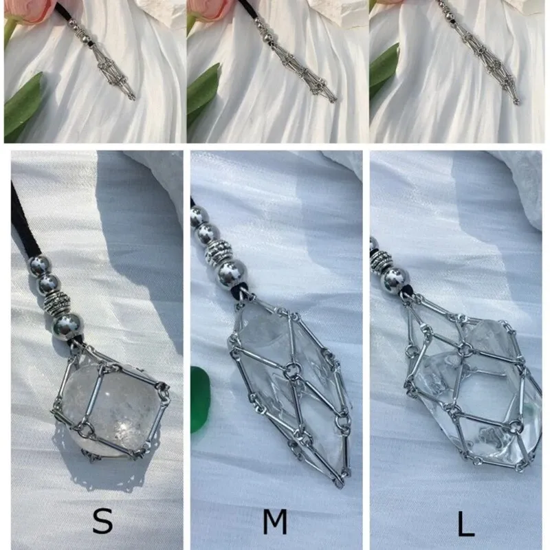 Catene Maglia Pendente Collana Regolabile Pelle Corda Cristallo Vuoto Pietra Porta Gabbia di Metallo_voghion.com