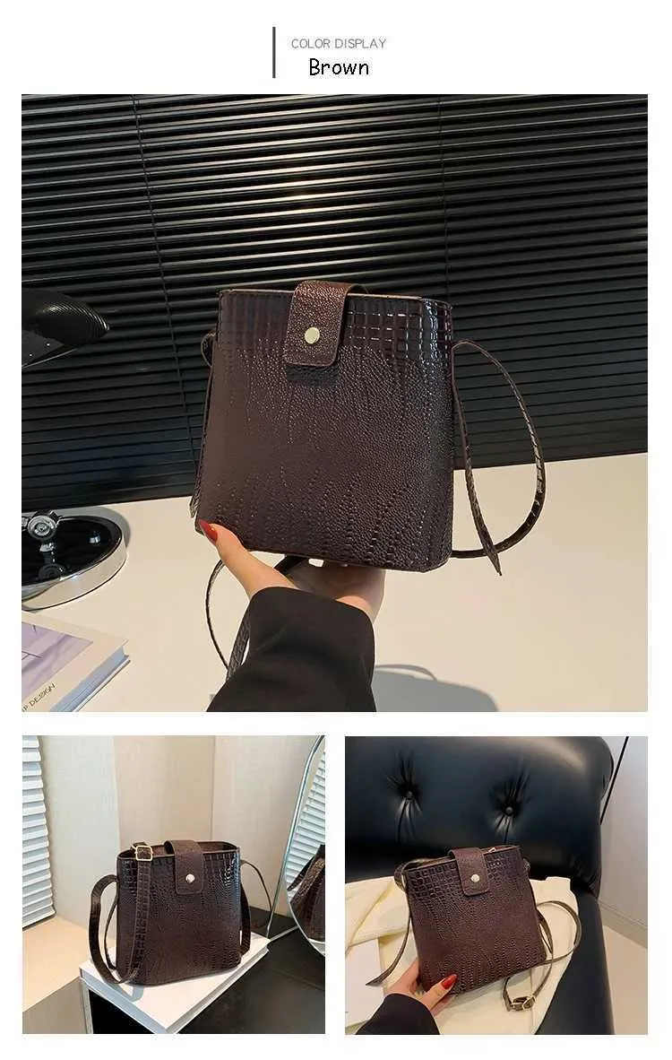 Retro Steinmuster Eimer Handtasche Damen Umhängetasche Schultertasche_voghion.com