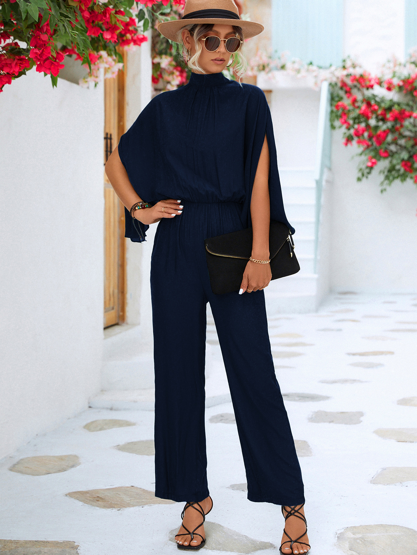 Women's Stand-up Collar Jumpsuit_voghion.com
