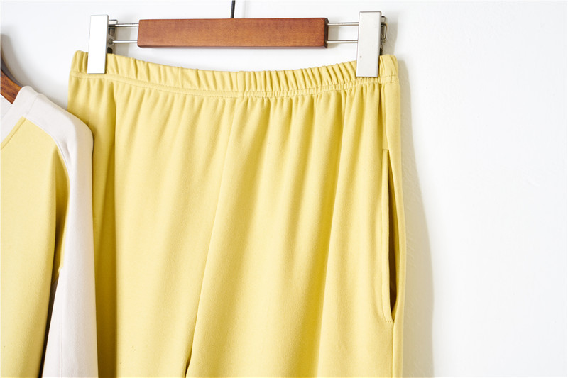 Pigiama da donna con scollo tondo, colore testa a contrasto, caldo e morbido set da indossare per la casa_voghion.com