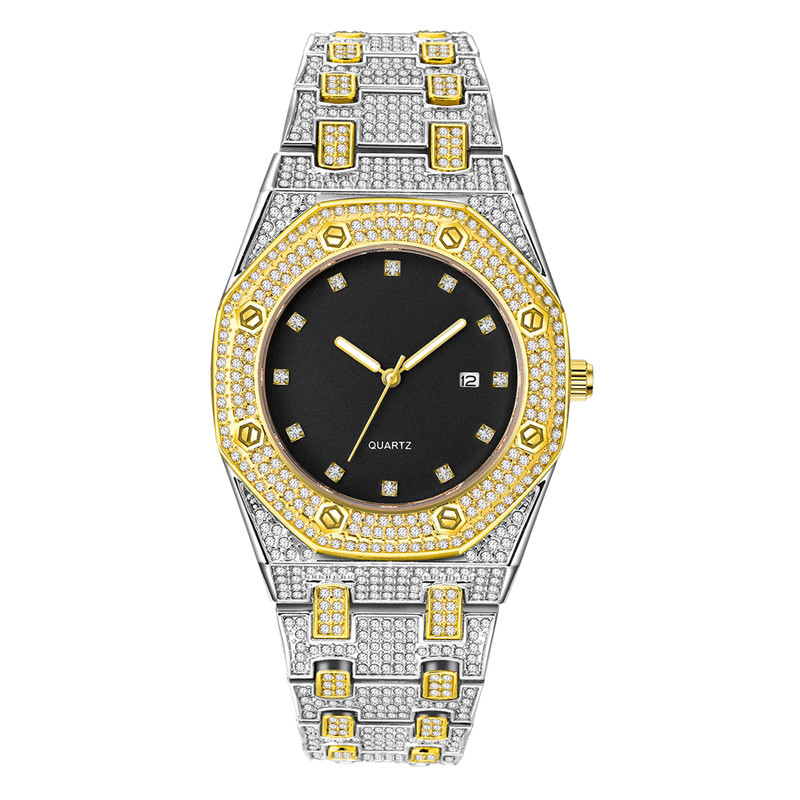 Instagram niche luxury style men's hip-hop diamond inlaid giant sparkling calendar quartz watch for men_voghion.com
