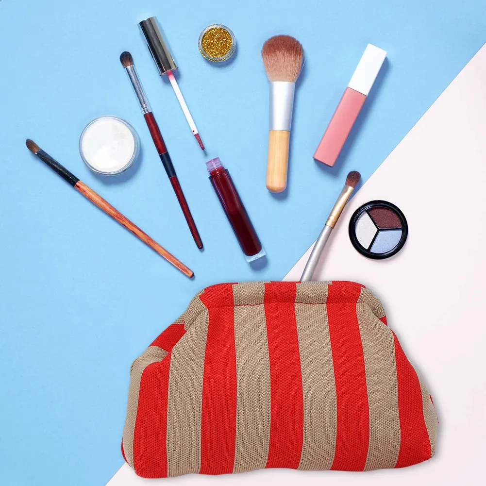 Summerstrand fir Fraen Gewieft Häkelhandtaschen Portemonnaien Stricken Dumpg Clutch Rüsched Séiss Wollek Casual Faarfblock Täsch_voghion.com