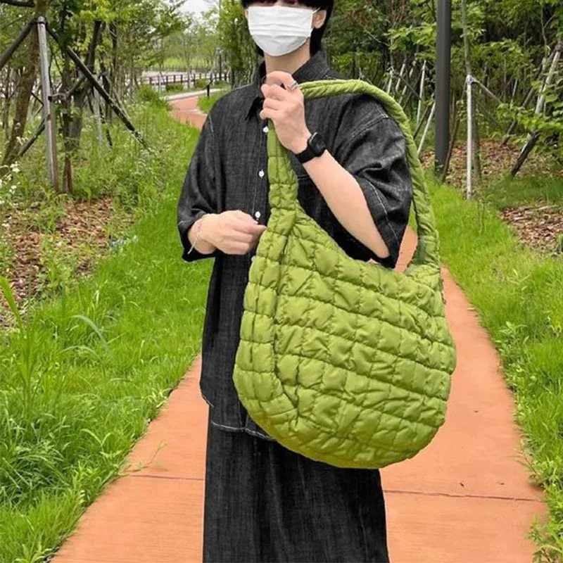 Borsa a tracolla morbida e plissettata con bolle piegate a nuvola Dumpg Borsa a tracolla grande capacità Borsa a mano sottobraccio in cotone Donna 240919_voghion.com
