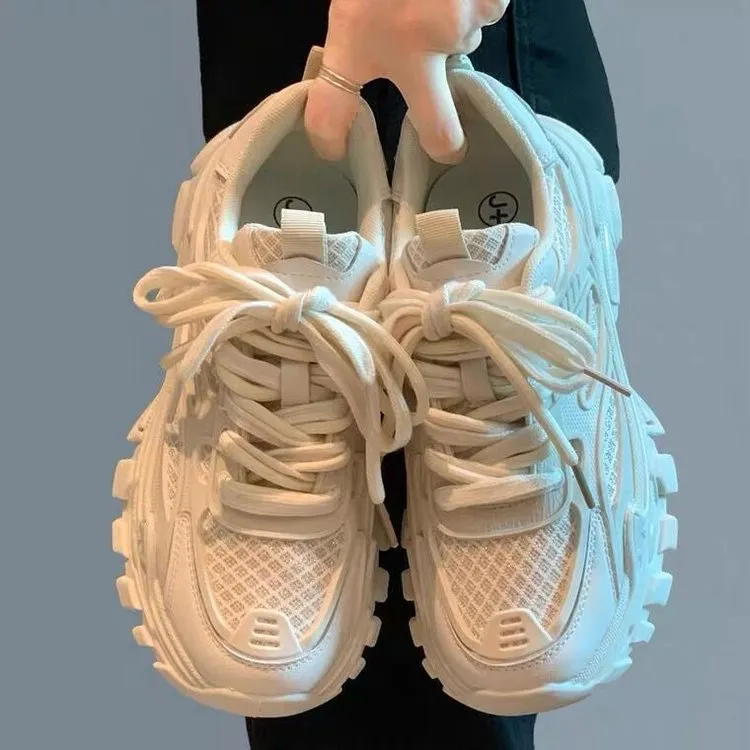 Mesh Thick Sole Round Toe Lightweight Sports Comfortable And Breathable Fashionable Casual Dad Shoes_voghion.com