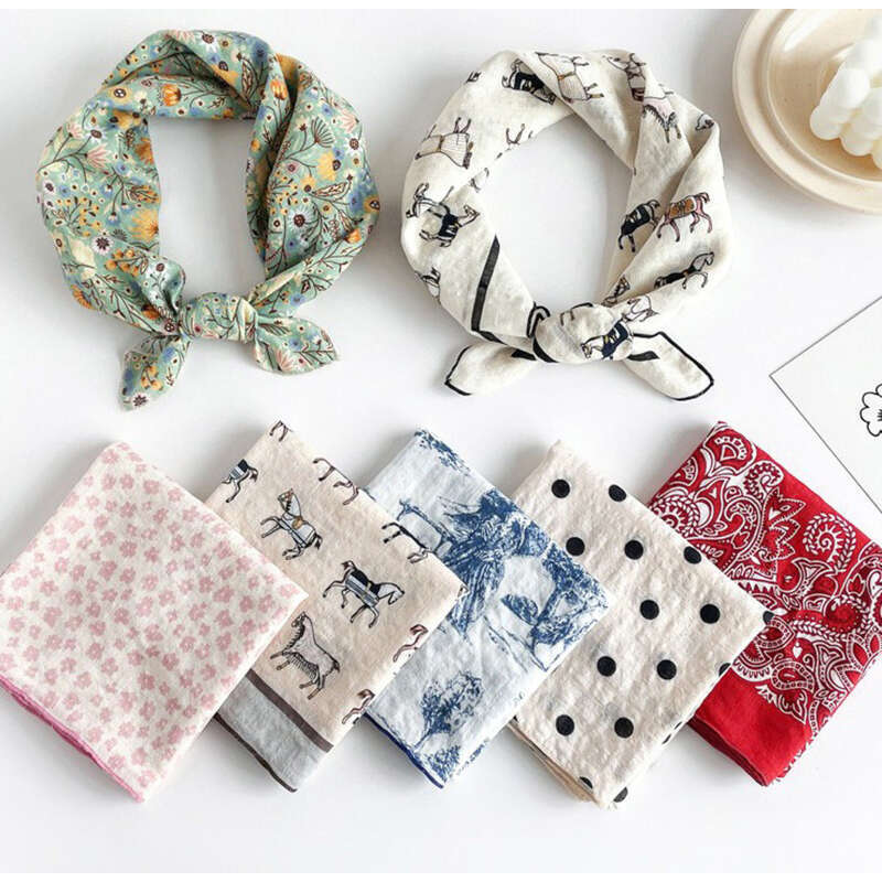Piccola sciarpa quadrata da donna, nuova sciarpa estiva, alla moda e versatile, in cotone e cotone con stampa digitale._voghion.com