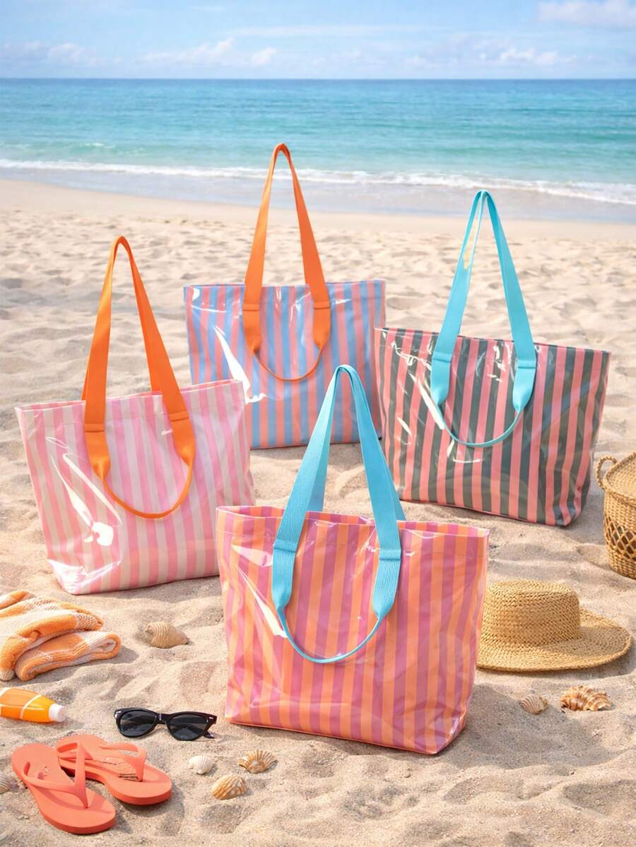 Borsa mare trasparente a righe in pvc borsa a spalla grande_voghion.com