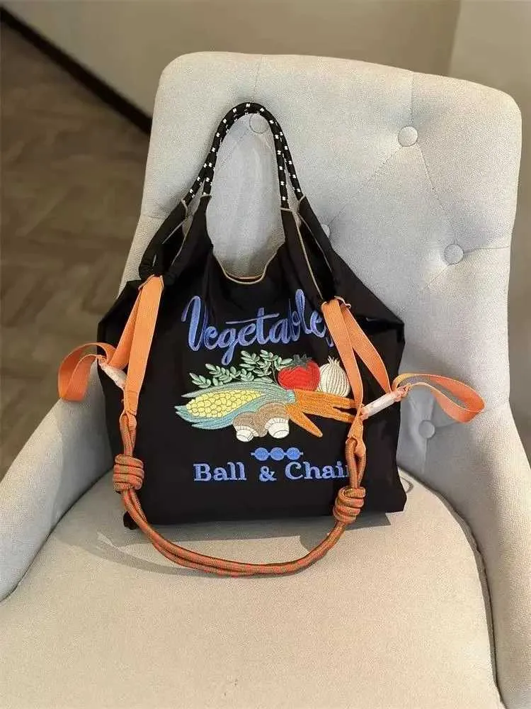 New Japanese Style Tenghua Ball Chain Embroidered Eco-friendly HandBag Nylon Diagonal Shoulder Shopping Bag Large_voghion.com