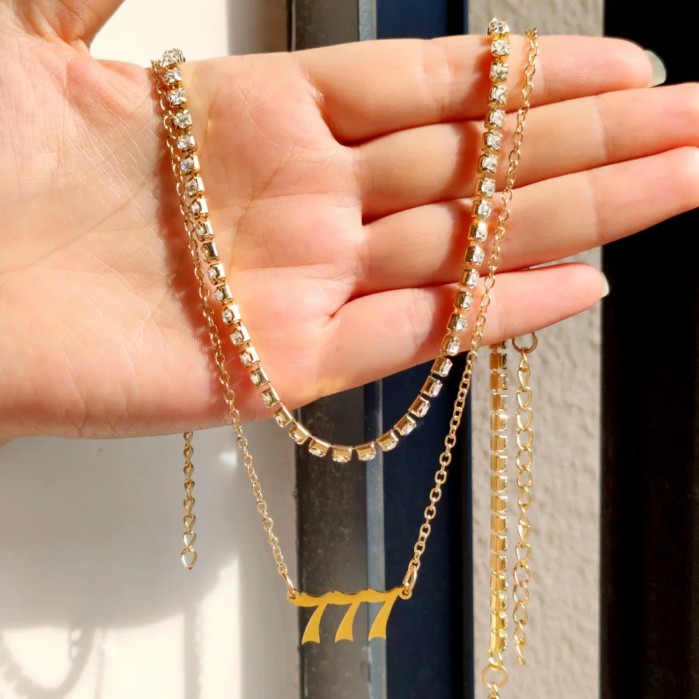 Pendant Necklaces Angel Number Necklace 111 222 333 444 555 777 666 888 999 Cubic Zirconia Choker Layered_voghion.com