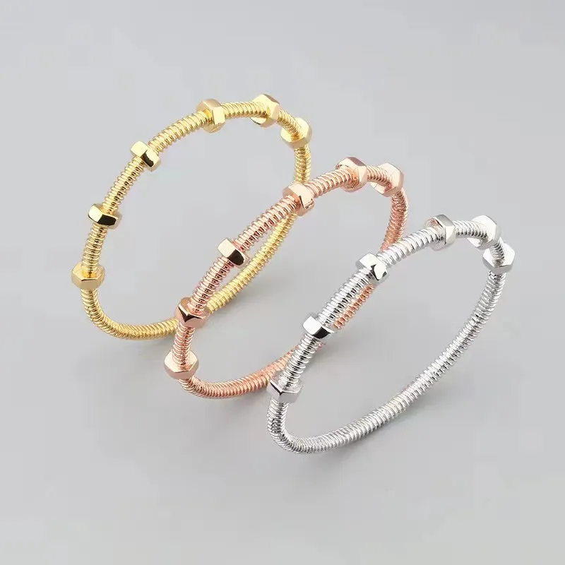 Braccialetti con braccialetti in oro rosa e vite in argento, per donne, ragazze e signore, set di gioielli unisex, gioielli di design, regali per feste_voghion.com