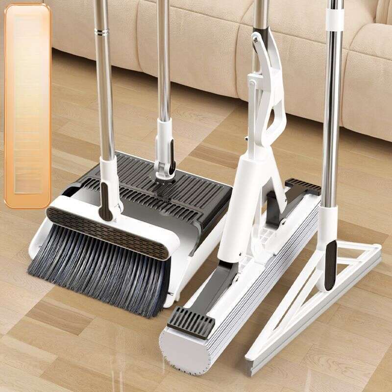 Scopa pieghevole, paletta, set di quattro pezzi di cotone adesivo, mocio in spugna lavabile a mano, combinazione di tre pezzi, con_voghion.com