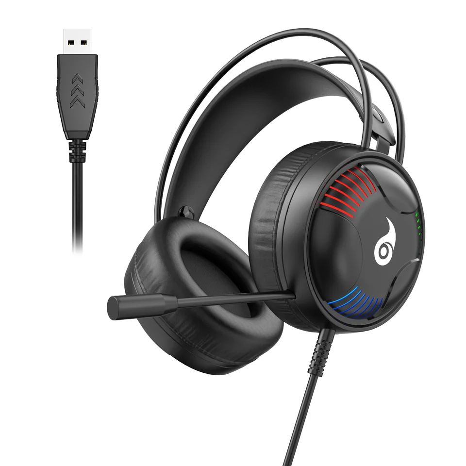 Casque de jeu filaire professionnel L523 avec microphone, LED et prise USB, compatible avec de nombreux appareils (ordinateurs portables et de bureau)._voghion.com