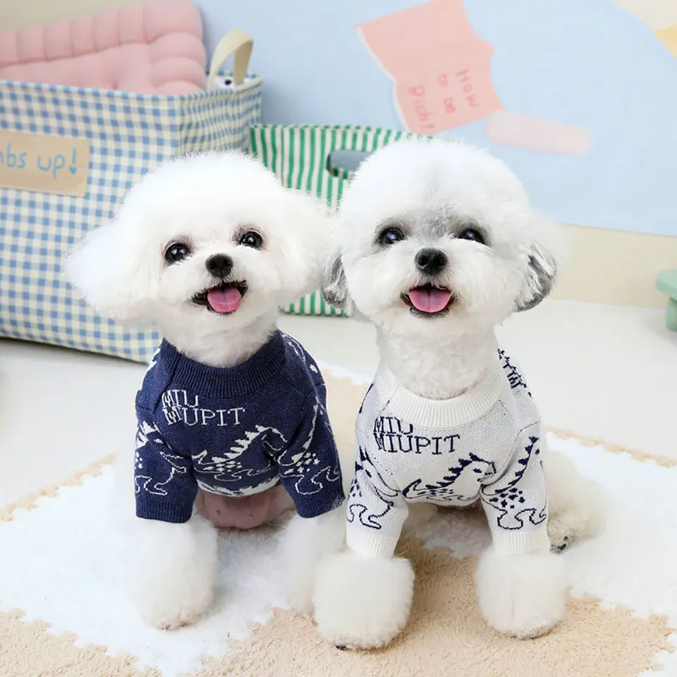 Nouveau pull dinosaure hiver petit vêtement chaud animal de compagnie dessin animé pull en peluche tricot doux chien vêtements_voghion.com