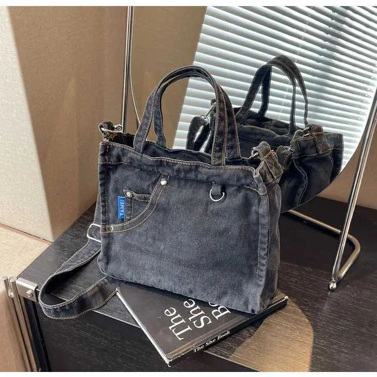 Borsa a tracolla in denim da donna grande borsa a spalla moda_voghion.com