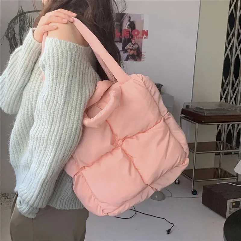 Borsa a tracolla gonfia da donna, trapuntata, in cotone spaziale, imbottita, in piuma, grande capacità, borsa a mano invernale per la spesa_voghion.com