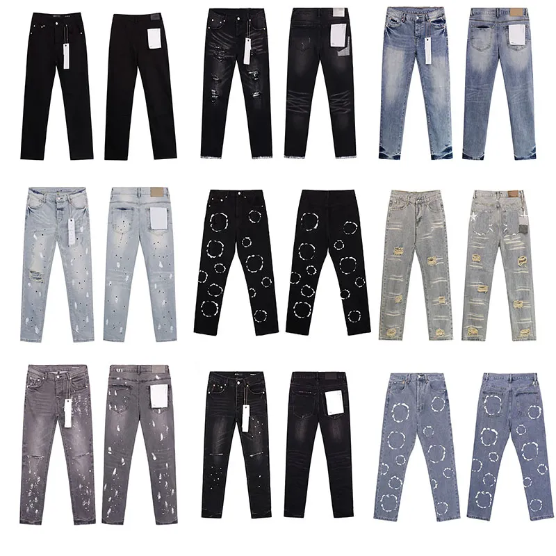Designer Puff Print Hochwertiger Denim Zerrissene gewaschene Arbeit Schlanke Herrenhose Knopfart Winter Warme Jeans_voghion.com