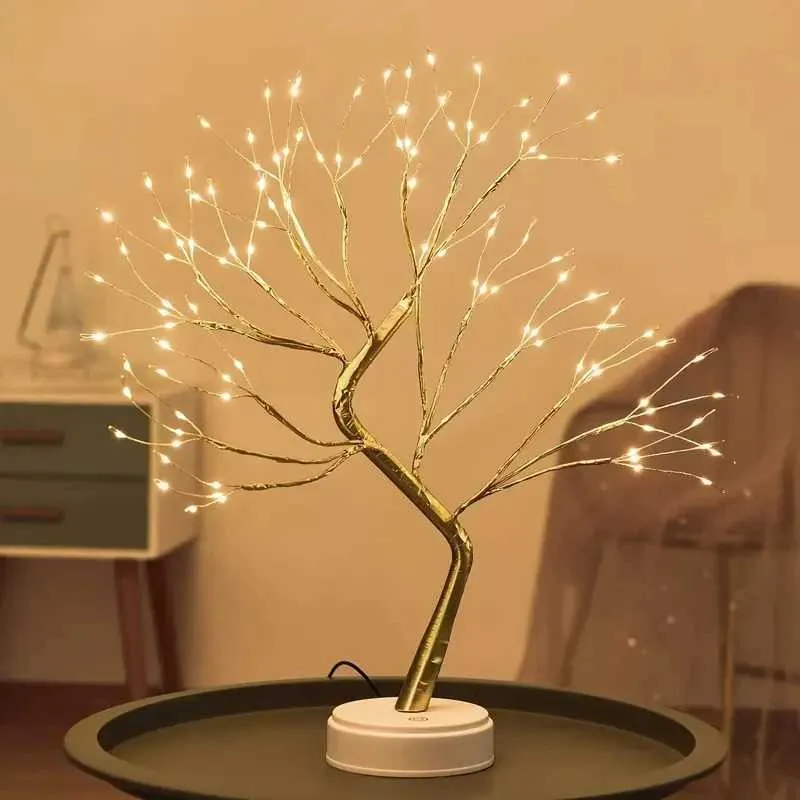 Eco Art Bonsai Night Light - Copper Wire Touch Christmas Decor_voghion.com