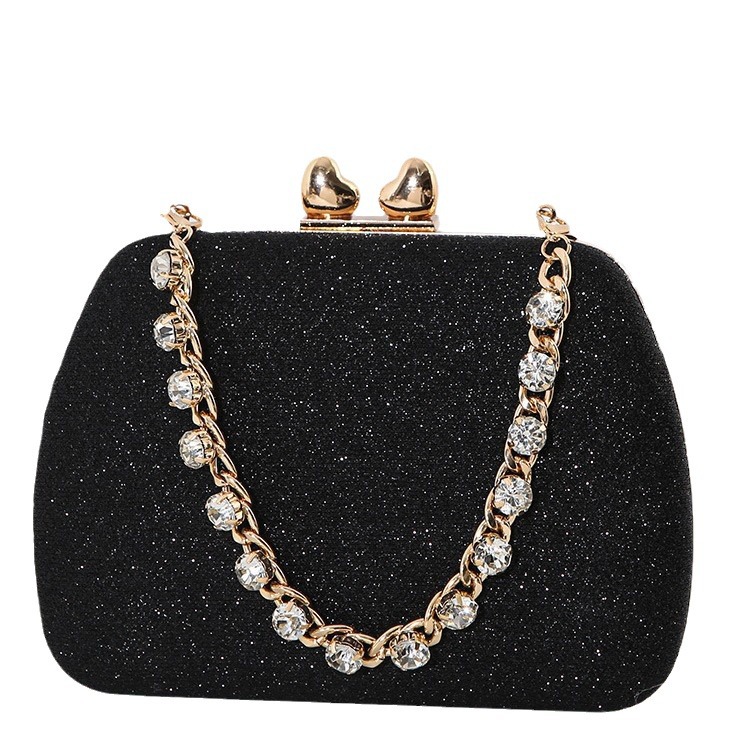 Borsa a mano da sera di alta qualità, con scatola quadrata testurizzata, a forma di cuore, tempestata di diamanti, da sera, da cerimonia, da sera ..._voghion.com