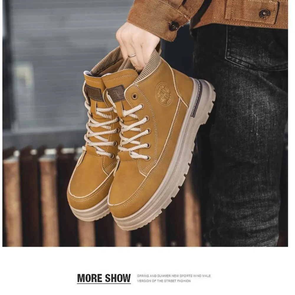 Men's Martin Boots High Top Height Increasing Workwear Shoes_voghion.com