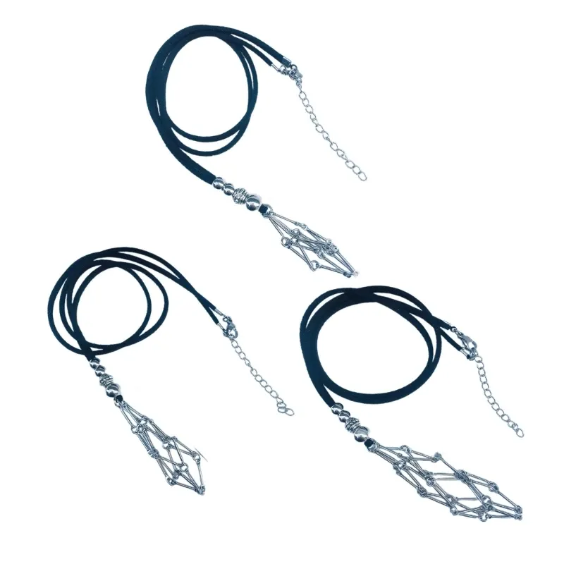 Catene Maglia Pendente Collana Regolabile Pelle Corda Cristallo Vuoto Pietra Porta Gabbia di Metallo_voghion.com