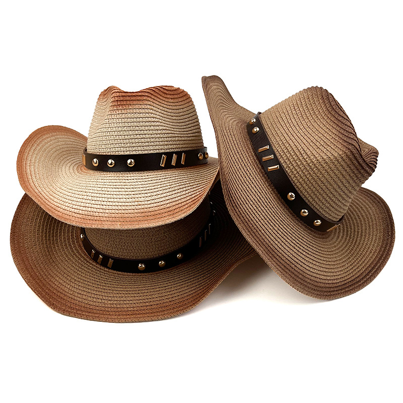 Apparel Accessories Spray Painted Cowboy Straw Hat Windproof Belt Accessories Western Cowboy Hat Outdoor Seaside Sun Protection Beach Hat_voghion.com