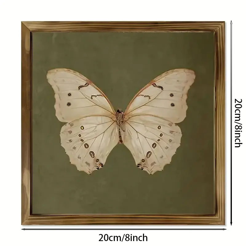 Vintage Butterfly Wall Art - 8x8" Polished Wooden Frame. Farmhouse Decor For Living Room, Bathroom Or As A Charming Gift._voghion.com