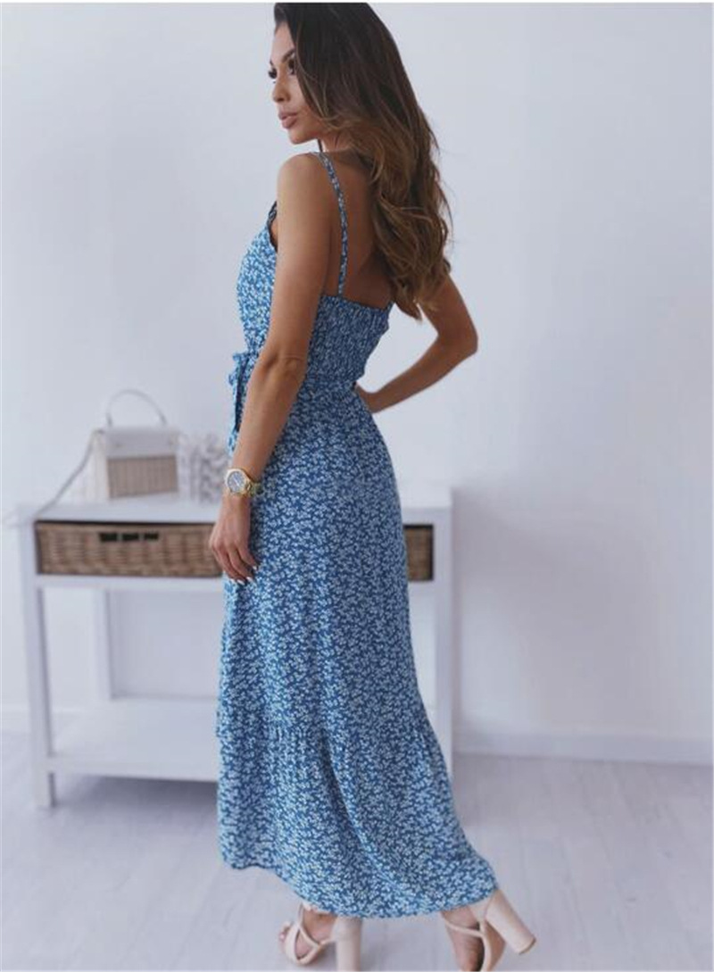 Damen Blumen Trägerkleid Mit Taillengürtel Für Den Sommer_voghion.com
