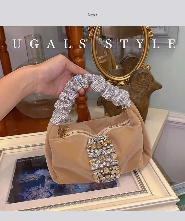 Glitter Shiny Rhies Dia Evening Fashion Hobo Women's Handbag Wedding Party Clutch Purse Crossbody Bag Street Dressing_voghion.com