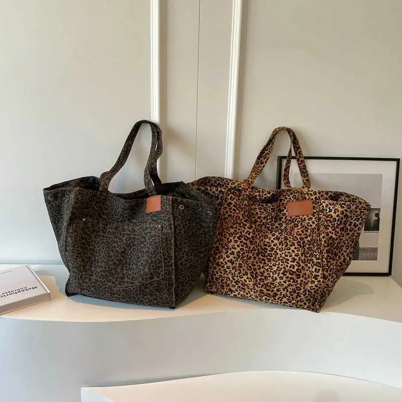 Handtasche mit Leopardenmuster, Retro-Canvas, große Kapazität, Einkaufstasche Y241026_voghion.com