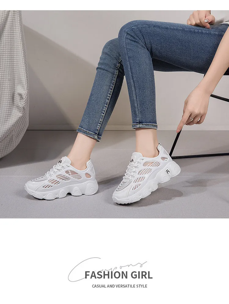 Thick Soled Mesh Sports For Women Breathable Thin Running Casual Dad Shs With Hollowed Out Design Fashionable Board_voghion.com