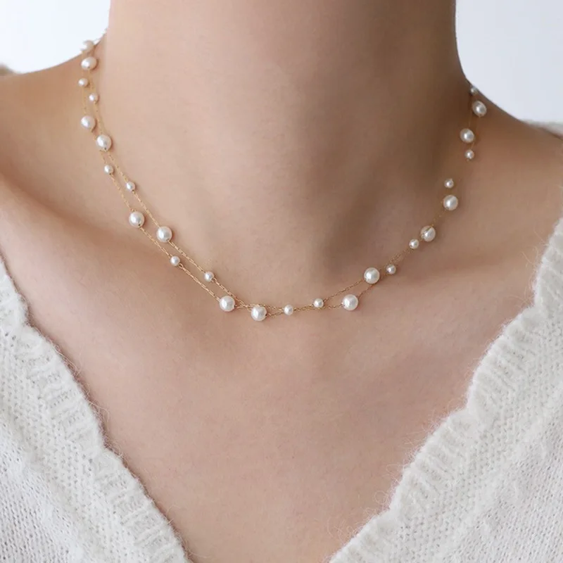 Collier choker chaîne perles en acier inoxydable waterproof_voghion.com
