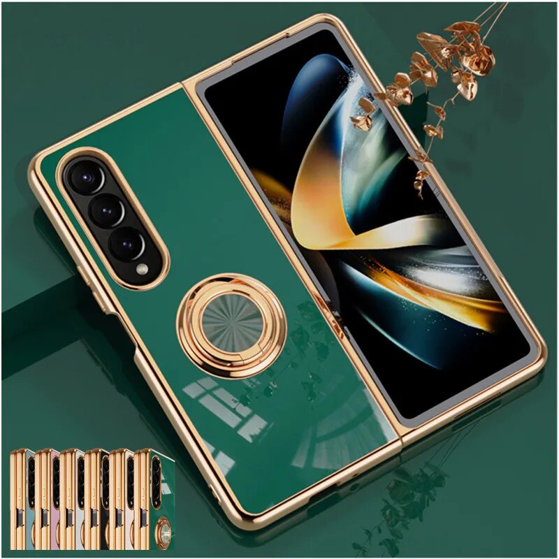 Shockproof Plating Ring Holder Phone Case For Samsung Galaxy Z Fold 5 4 Protective Cover Stand Back Shell Capa Funda_voghion.com