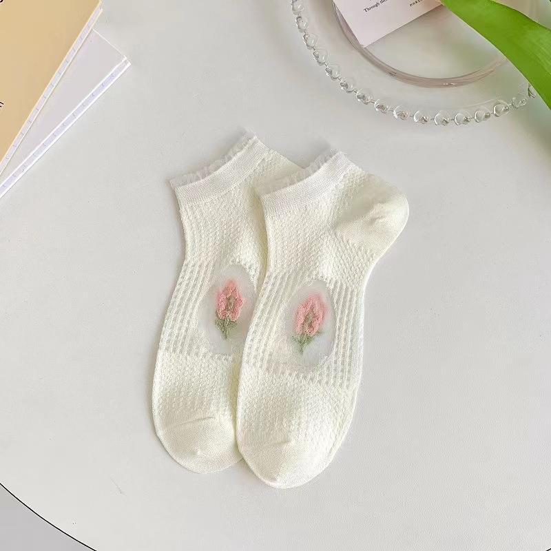 Socks For Women Spring And Summer Korean Thin Short Socks Summer Sweat Absorbent Breathable Invisible Socks Japanese Sweet Floral Ladies Socks_voghion.com