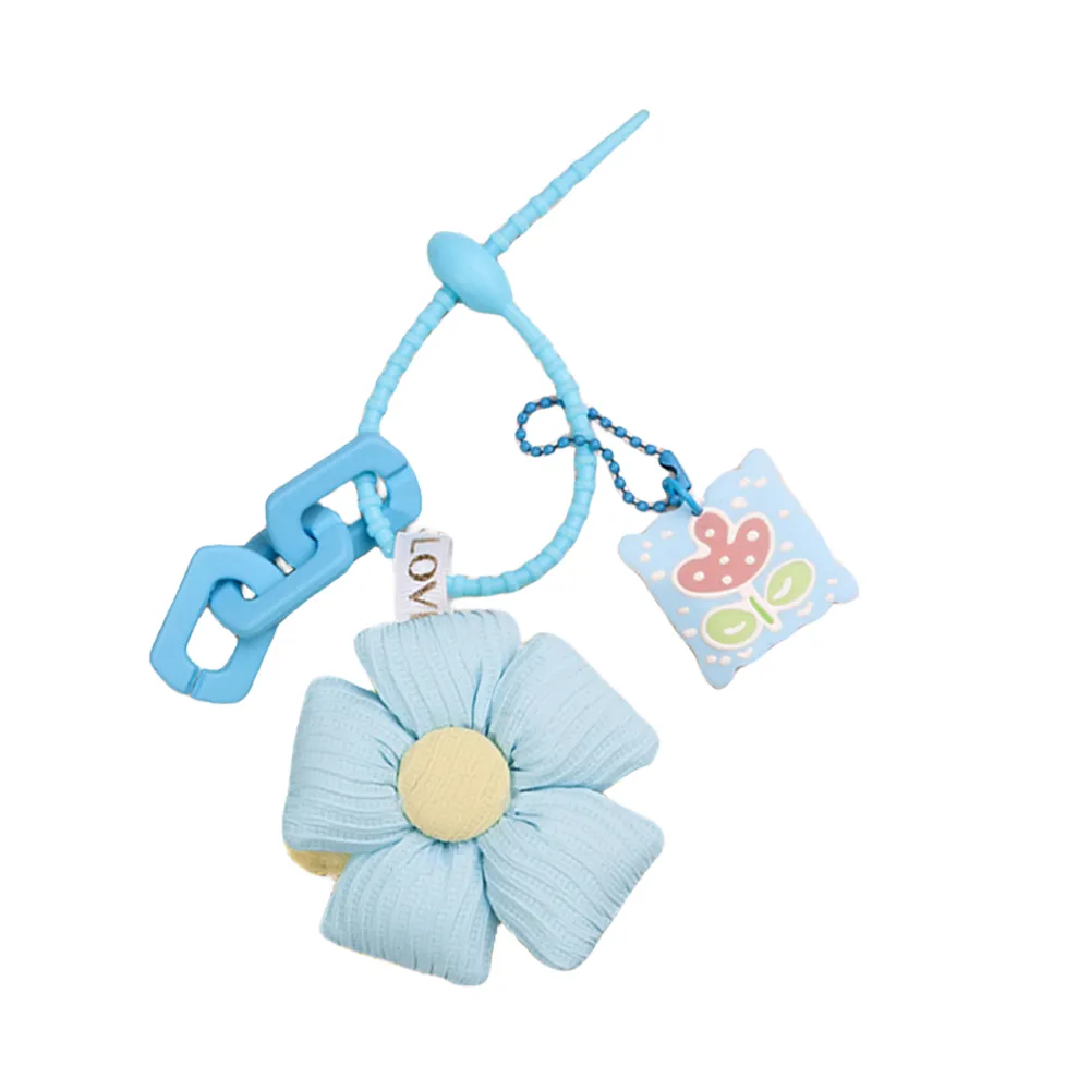 INS Cartoon Fabric Flowers Key Chains Fashion Stuffed Keyring For Women Girl Bag Pendant Charms Car Keychain Gift_voghion.com