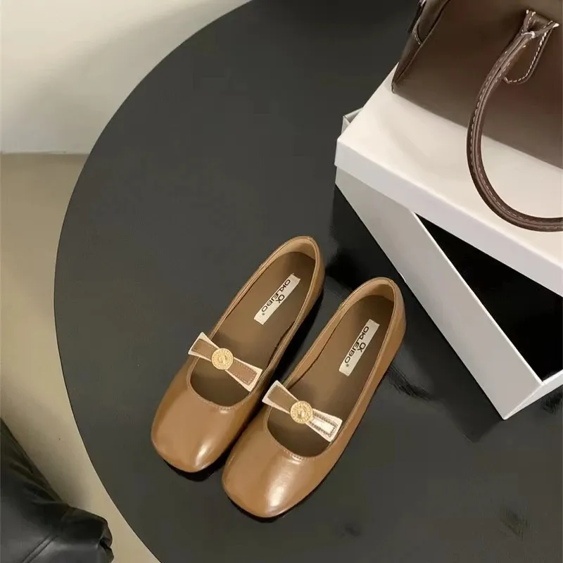 Patent Leather Bowtie Ballet Flats For Women Square Toe Shoes_voghion.com