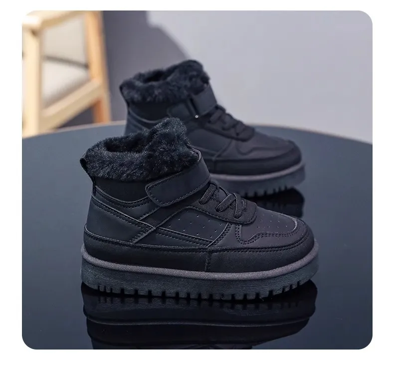 Warm Boys Girls Winter with Fur Kidsnest Kids Snow Boots Children Soft Bottom Shoes Sizes US11C-US6Y_voghion.com