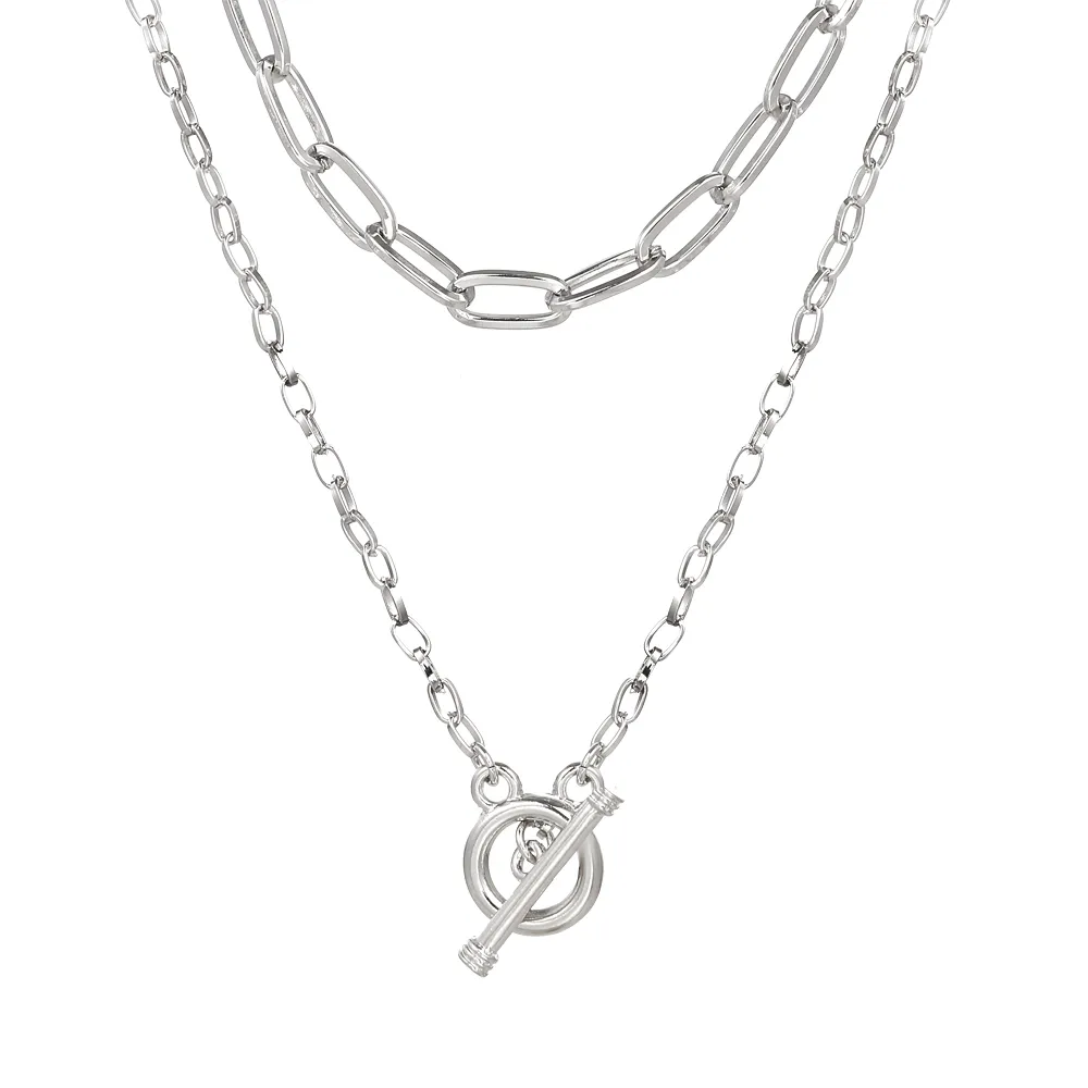 Catene Vintage Catena Spessa OT Fibbia Collana Girocollo Per Le Donne Punk Argento Colore Metallo Geometrico Stratificato Gioielleria di Moda_voghion.com