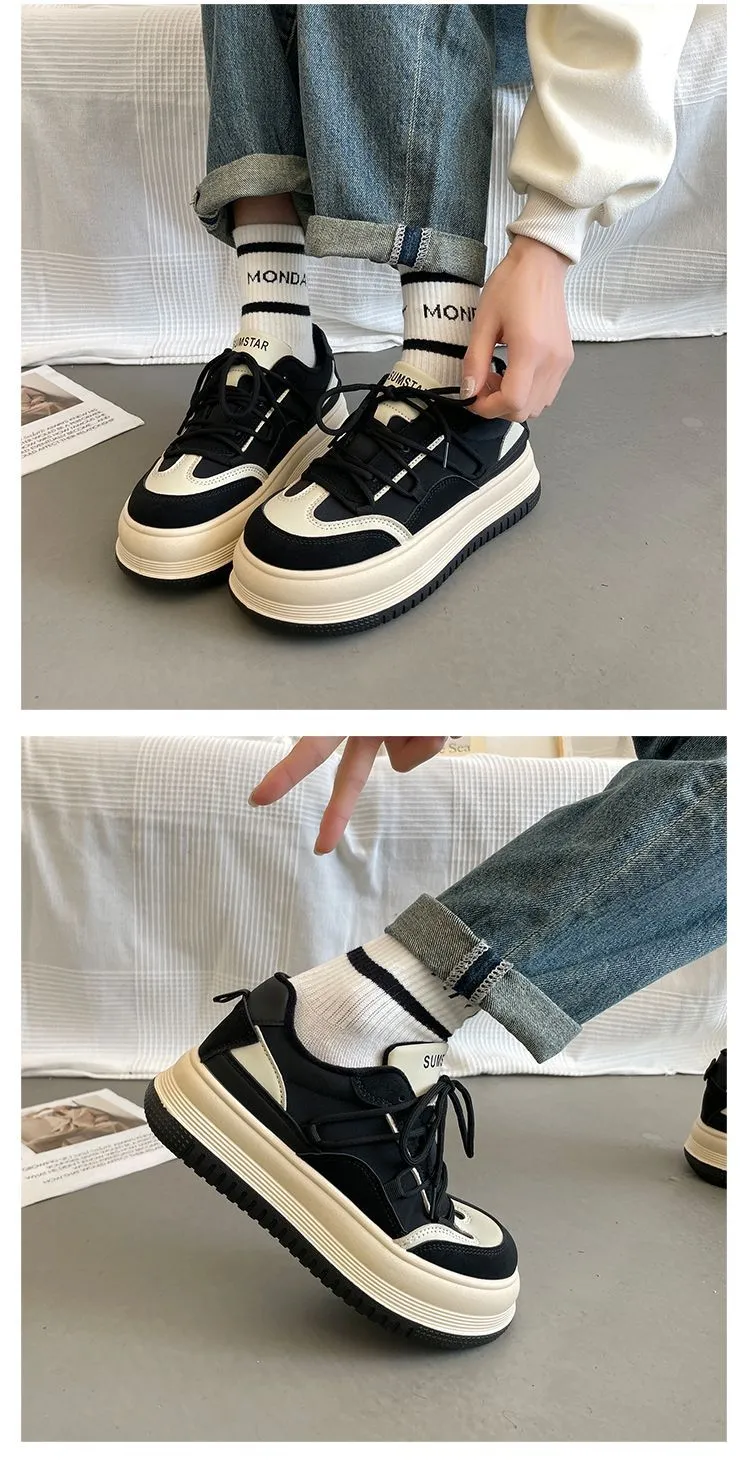 Thick Soled Round Toe College Style Low Cut Skateboard With Breathable Mesh Comfortable And Casual Sports Shoes_voghion.com