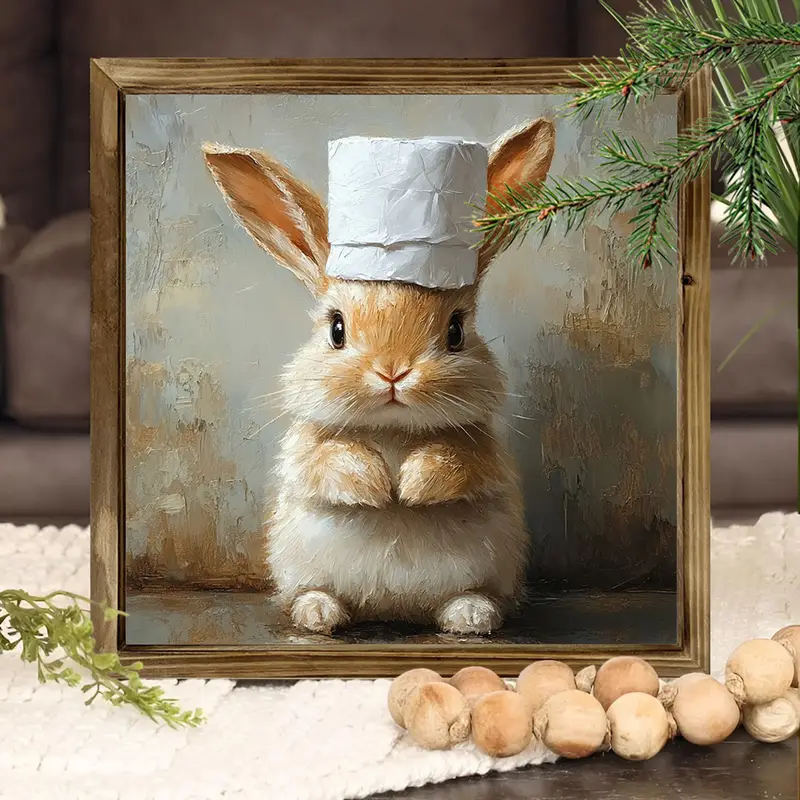 "8x8" Rustic Chef Bunny Wood Sign - Arte stravagante con rotolo di carta igienica per bagno/bar, decorazione da fattoria incorniciata, regalo perfetto per gli amanti dei conigli_voghion.com