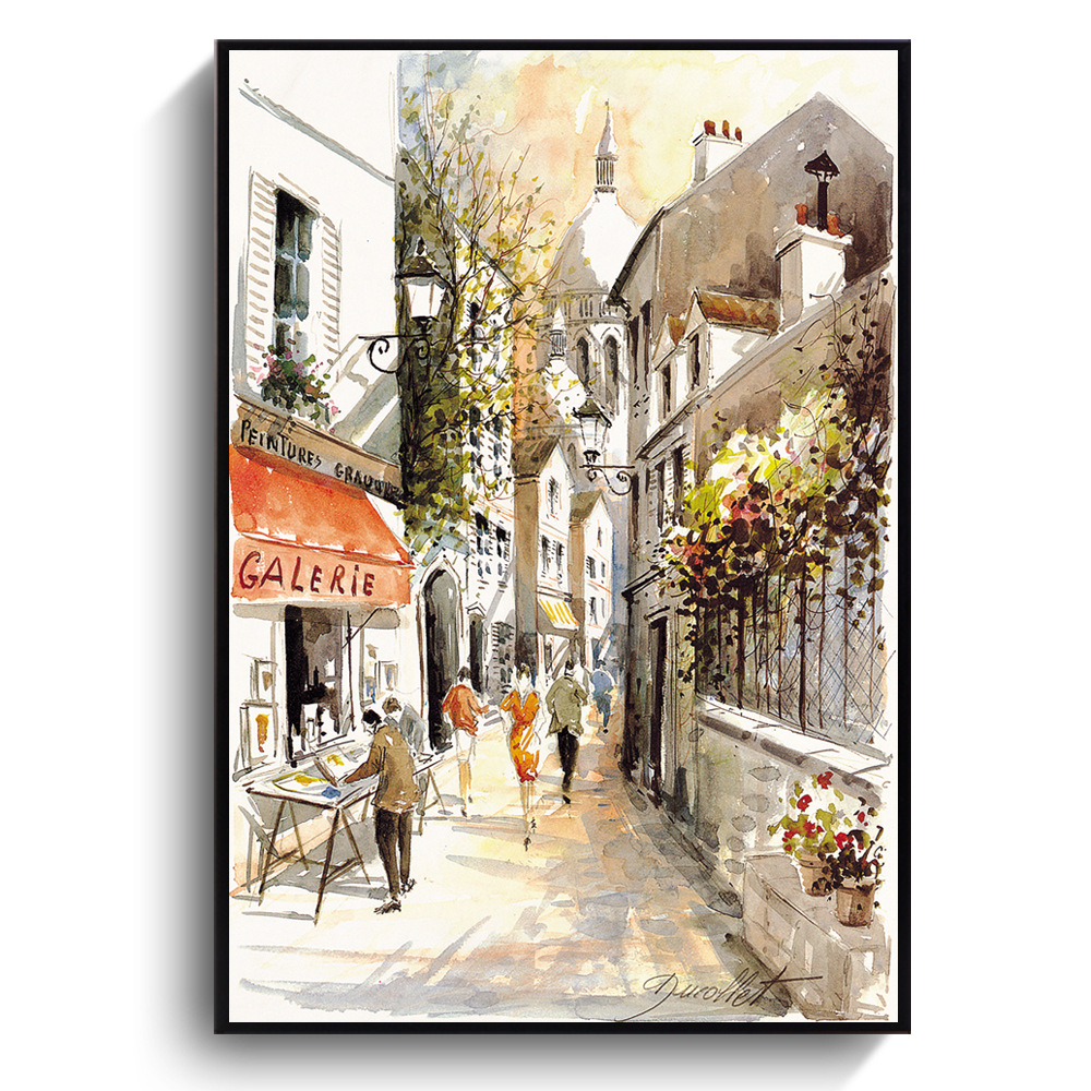 Zimmer Modernes Wohnen minimalistisch Spray Aquarell Straßenansicht Hotel Schaufenster Haus Dekoration Foyer hängen Schmerz_voghion.com