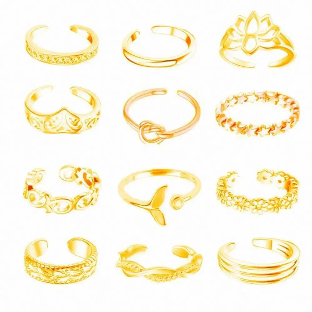 Anillos para los dedos del pie, juego de 12 anillos de aleación para el pie, accesorios de playa abiertos para mujer, anillos, joyería de moda H240528_voghion.com