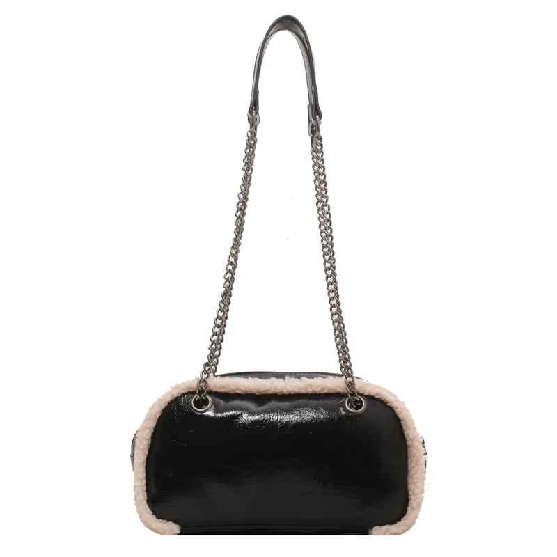 Retro-Stil Umhängetaschen Einfarbig Helles Leder Plüsch Kanten Schultertasche Designer Handtaschen Damen Shopper Totes_voghion.com