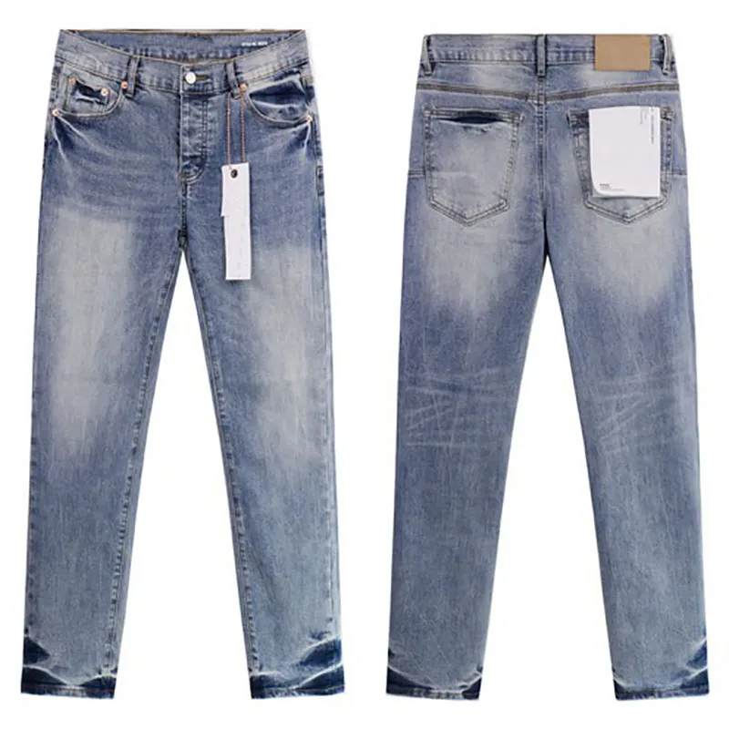 Designer Puff Print Hochwertiger Denim Zerrissene gewaschene Arbeit Schlanke Herrenhose Knopfart Winter Warme Jeans_voghion.com