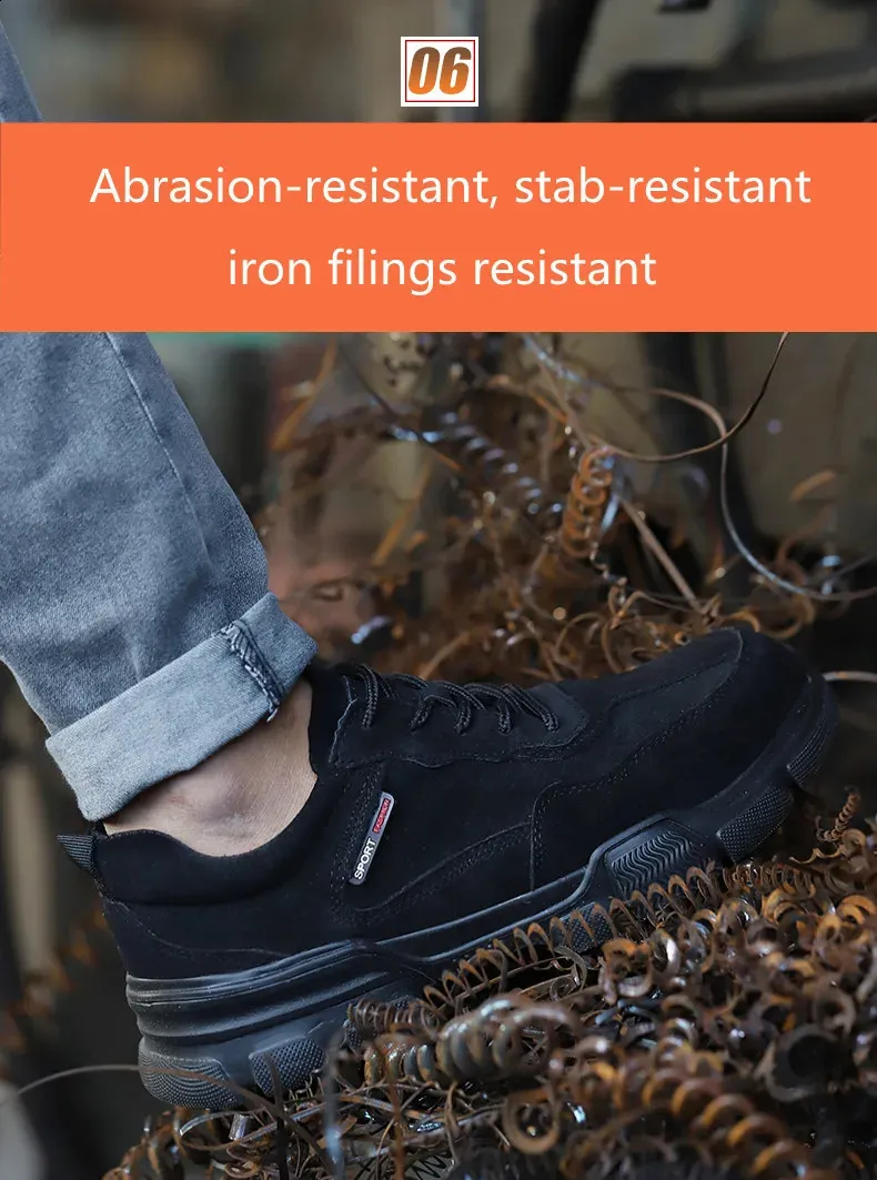 Arbejdssikkerhed Herre slip-on letvægts ståltåkapper, ikke-nedbrydelige, punkteringssikre arbejdssko til mænd_voghion.com