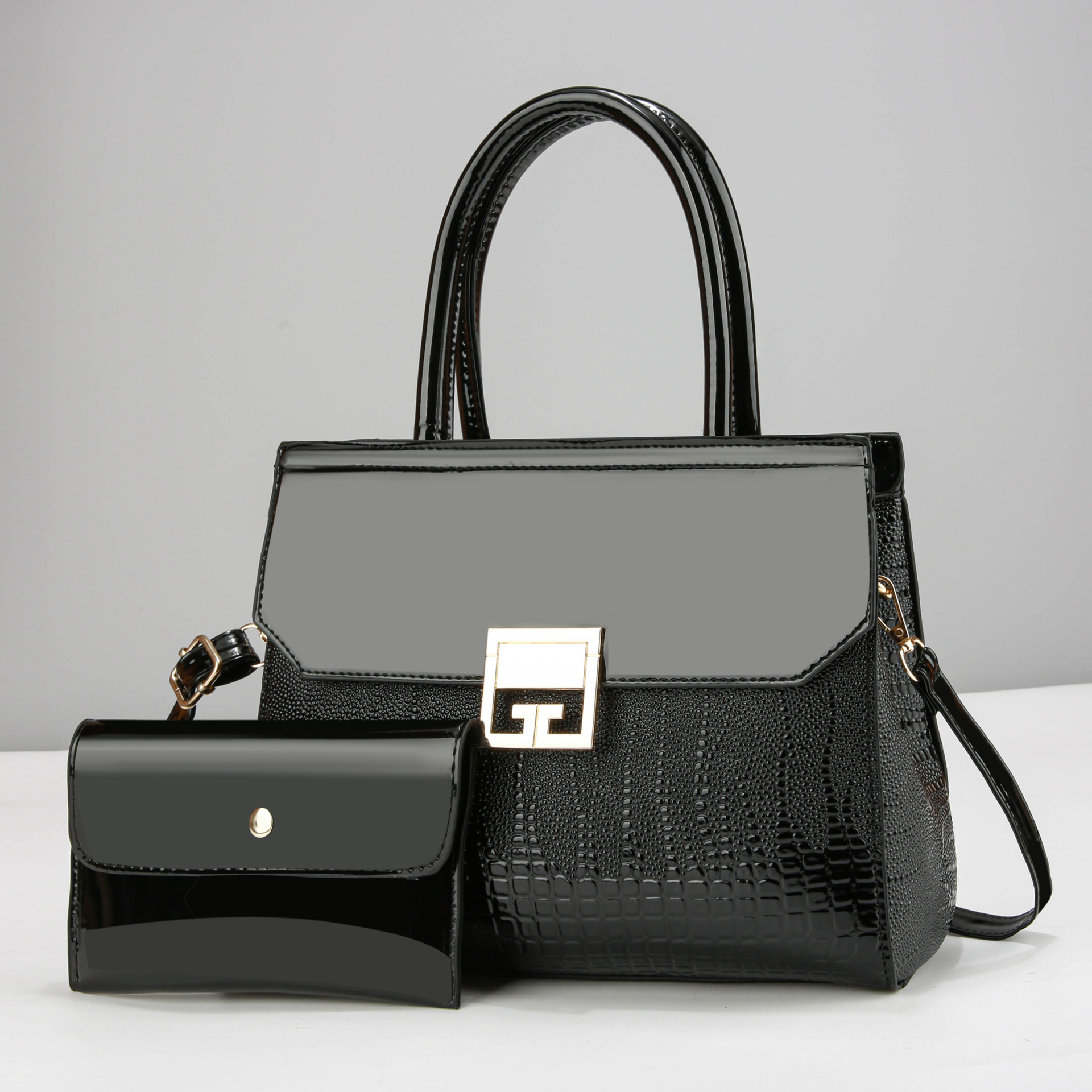Helle Ledertasche mit Steindruck, Handtasche mit Krokodildruck und großem Fassungsvermögen, Umhängetasche für Mütter und Väter, Stylistin_voghion.com