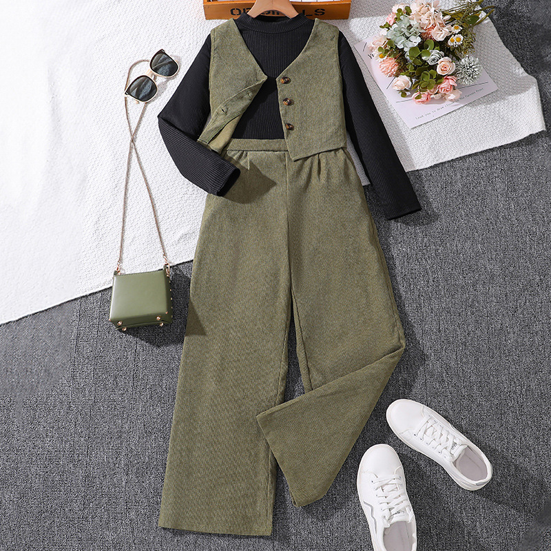 Ensemble pour enfants automne et hiver nouvel article version coréenne gilet cardigan à manches pull tricoté pantalon long pour filles