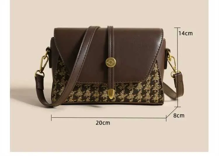2024 Novas Mulheres Tote Canvas Splicing Couro Pequeno Quadrado Premium Qianniao Grid Bolsa de Axila Único Ombro Crossbody_voghion.com