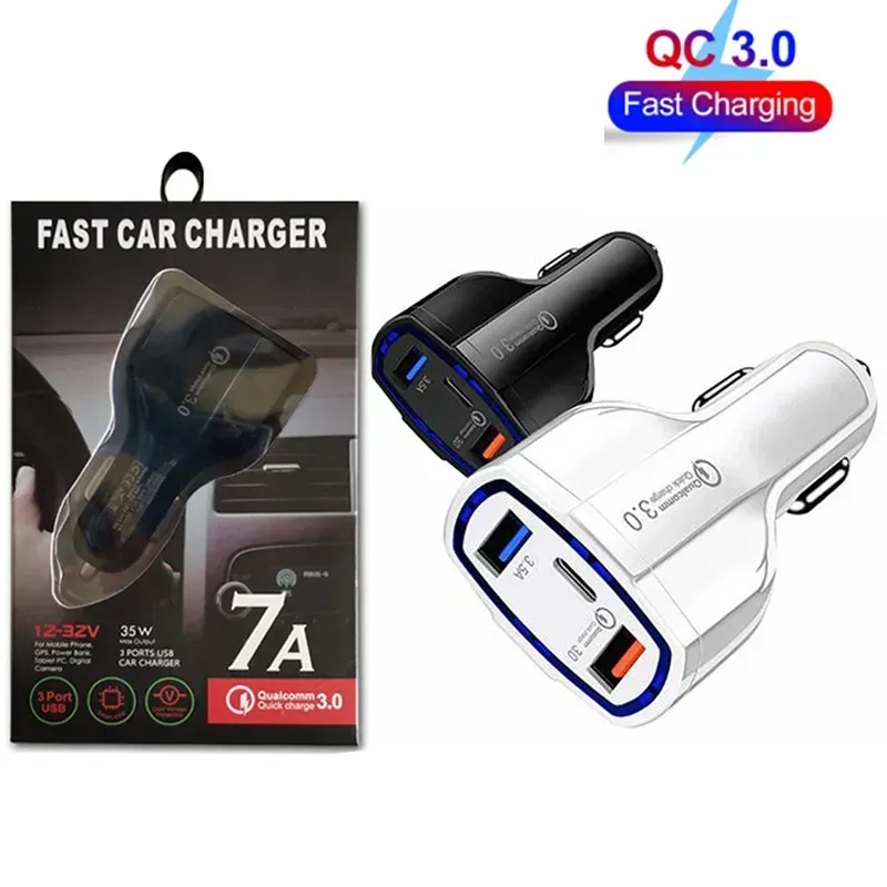 35W PD Type C Usb Ports 7A Fast Charging Car Charger Dual USB Auto Adapter For All Mobile Phone Charger With Retail Box_voghion.com