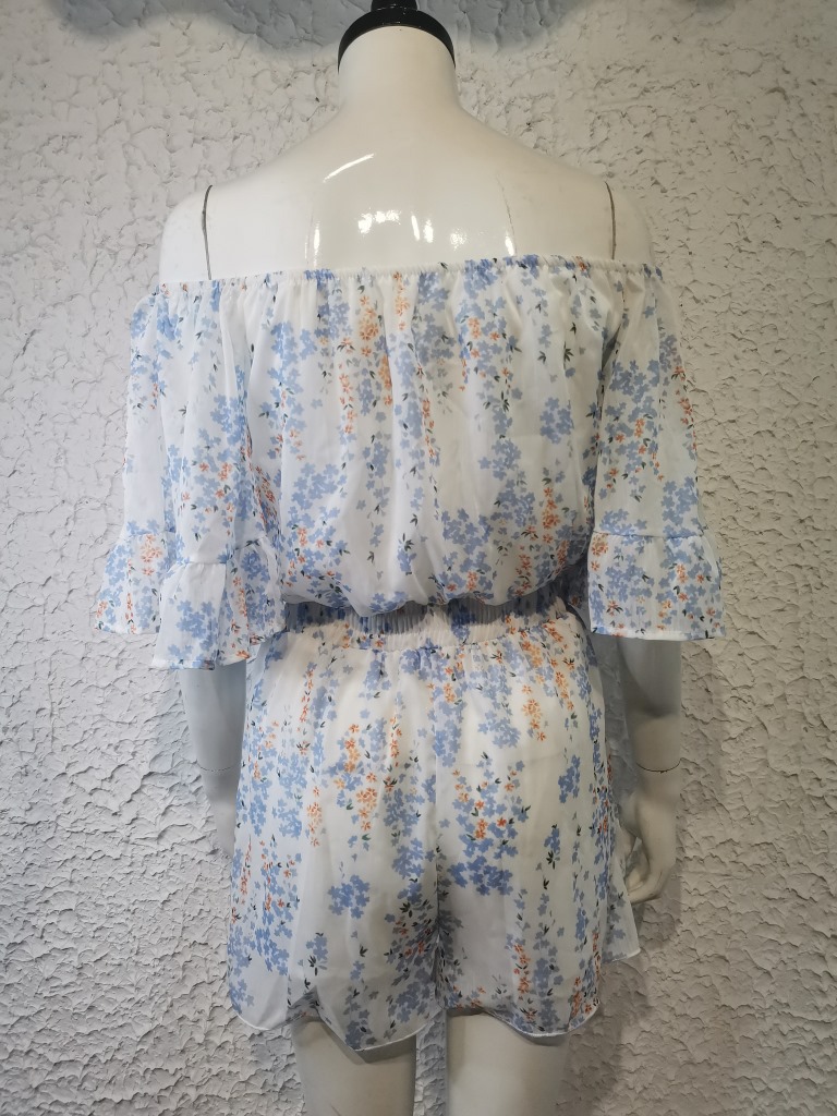 Kurzärmliger, lockerer, einfarbiger Chiffon-Overall für Damen_voghion.com